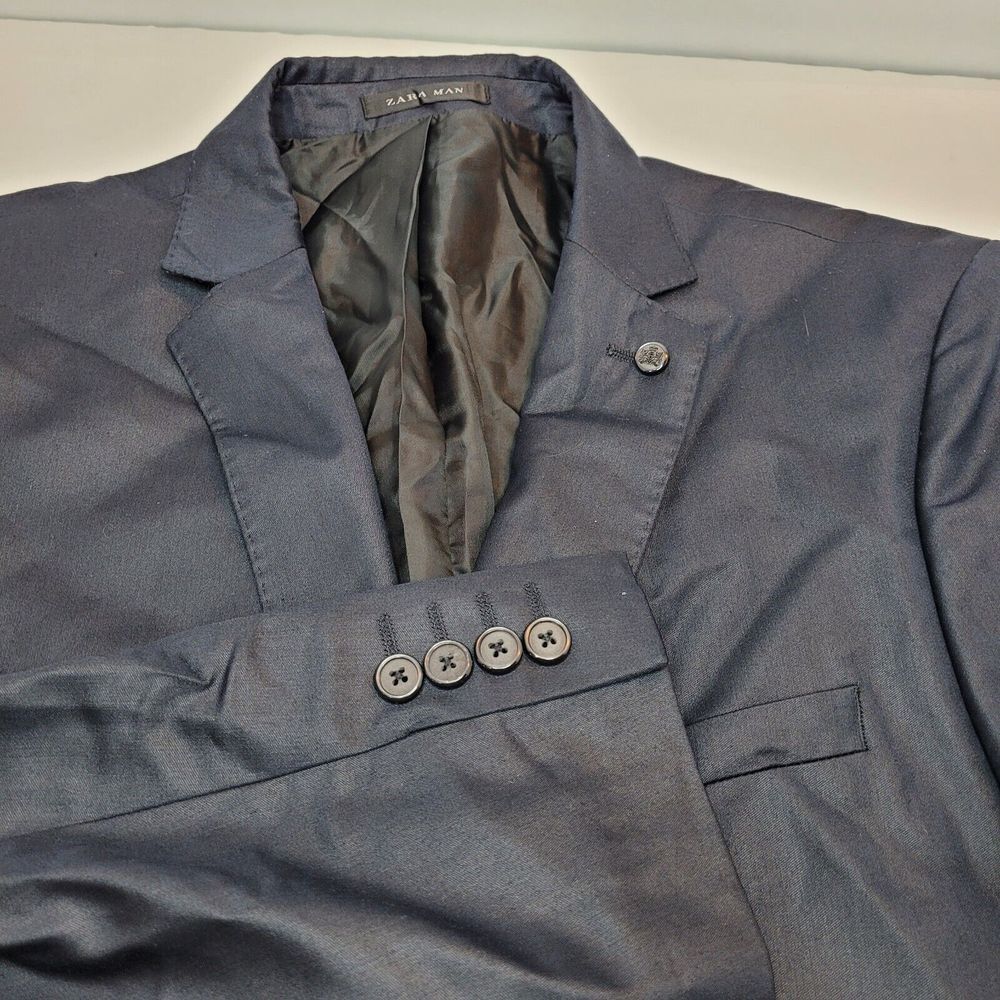Zara Man Blazer Mens 42 Navy Blue Excellent 2-Button Notch Lapel Tailored Jacket